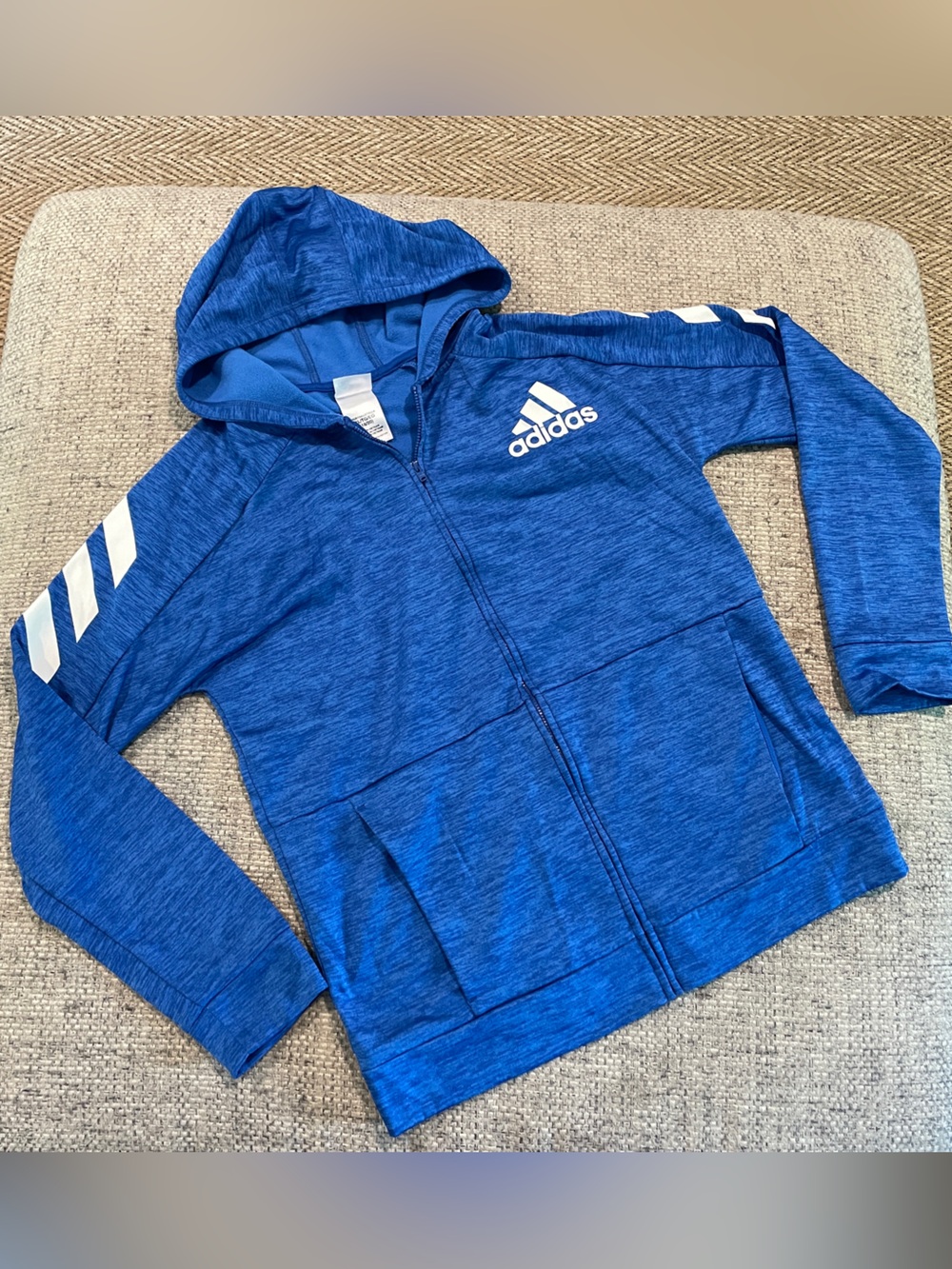 adidas Royal Blue Kids Zip-Up Hoodie with White Stripes, XL, NWOT